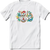 Love Wins | Pride T-Shirt | Grappig LHBTIQ+ / LGBTQ / Gay / Homo / Lesbi Cadeau Shirt | Dames - Heren - Unisex | Tshirt Kleding Kado | - Wit - L