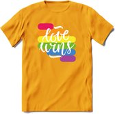 Love Wins | Pride T-Shirt | Grappig LHBTIQ+ / LGBTQ / Gay / Homo / Lesbi Cadeau Shirt | Dames - Heren - Unisex | Tshirt Kleding Kado | - Geel - XL