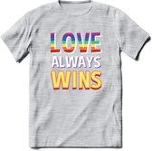 Love Wins | Pride T-Shirt | Grappig LHBTIQ+ / LGBTQ / Gay / Homo / Lesbi Cadeau Shirt | Dames - Heren - Unisex | Tshirt Kleding Kado | - Licht Grijs - Gemaleerd - S