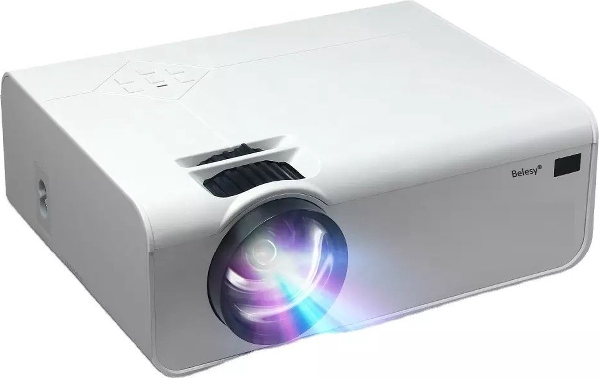 Belesy® Beamer Projector M34 Wit – Full HD Support – Projectie 30 tot 200 inch – 3.800 Lumen – Contrast 10.000:1 – 1 Miljard Kleuren - Beamers - Cadeau - WK 2022 - Moederdag