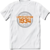 1934 Limited Edition Ring T-Shirt | Zilver - Goud | Grappig Verjaardag en Feest Cadeau Shirt | Dames - Heren - Unisex | Tshirt Kleding Kado | - Wit - S