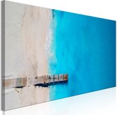 Schilderij - Sea and Wooden Bridge (1 Part) Narrow Blue.