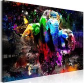 Schilderij - Colorful Elephants (1 Part) Wide.
