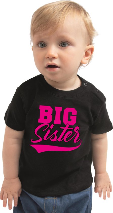 Foto: Big sister cadeau t shirt zwart voor babys meisjes grote zus shirt aankondiging zwangerschap 62