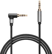 kwmobile nylon AUX-kabel 3,5mm - AUX kabel 100cm zwart - Audiokabel L-vormige verbinding 90° - Koptelefoon smartphone speaker