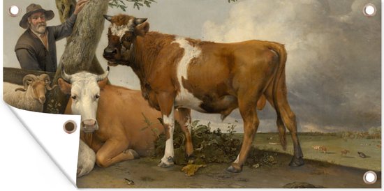 Tuinposter De stier - Schilderij van Paulus Potter - 80x40 cm - Wanddecoratie Buiten - Tuinposter - Tuindoek - Schuttingposter - Tuinschilderij