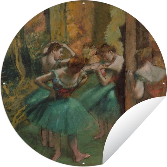 Tuincirkel Dancers Pink and Green - Schilderij van Edgar Degas - 60x60 cm - Ronde Tuinposter - Buiten
