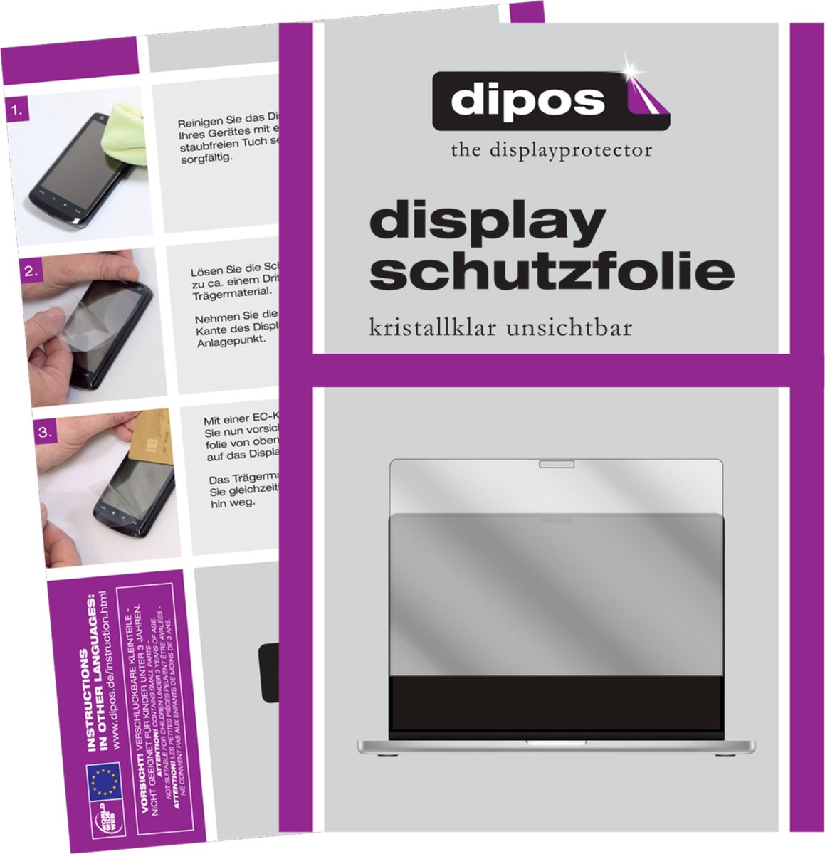 dipos I 2x Beschermfolie helder compatibel met Apple MacBook Pro 16 inch (2021) Folie screen-protector