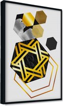 Akoestische panelen - Geluidsisolatie - Akoestische wandpanelen - Akoestisch schilderij AcousticPro® - paneel met geometrische gouden elementen - Design 117 - Premium - 100x70 - Wi