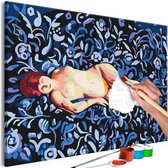 Doe-het-zelf op canvas schilderen - Nude on a Blue Background.