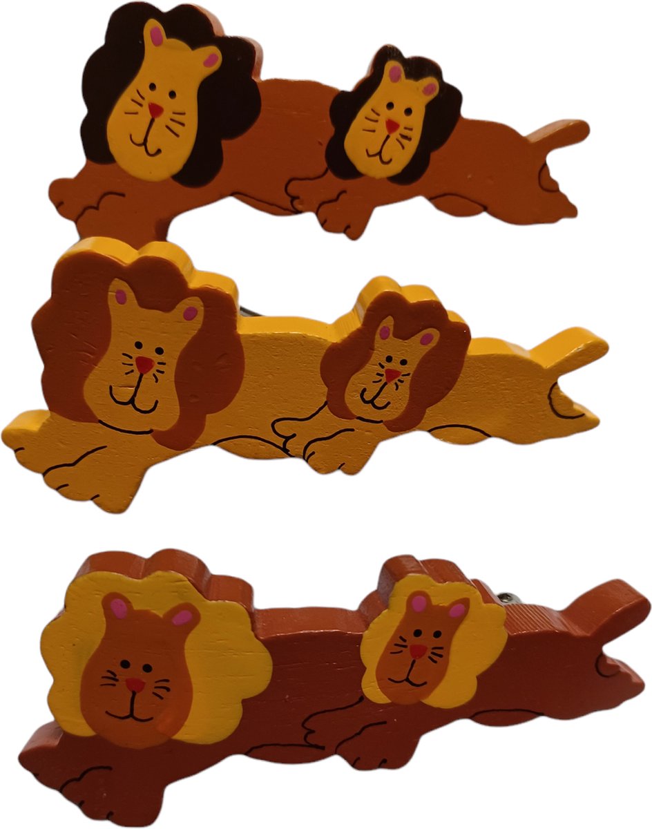 Haarklem - Ass Leeuw van hout - 12 stuks - Totally For Kids - haarmode - haaraccessoires - Haarklemmen