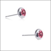 Aramat jewels ® - Aramat jewels-oorbellen-zirkonia- zweerknopjes-roze- chirurgisch staal- 4mm-zilverkleurig
