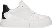 Sacha - Dames - Witte leren sneaker met zwart detail - Maat 39