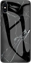 Apple iPhone XS Max Hoesje - Mobigear - Marble Serie - Gehard Glas Backcover - Zwart - Hoesje Geschikt Voor Apple iPhone XS Max