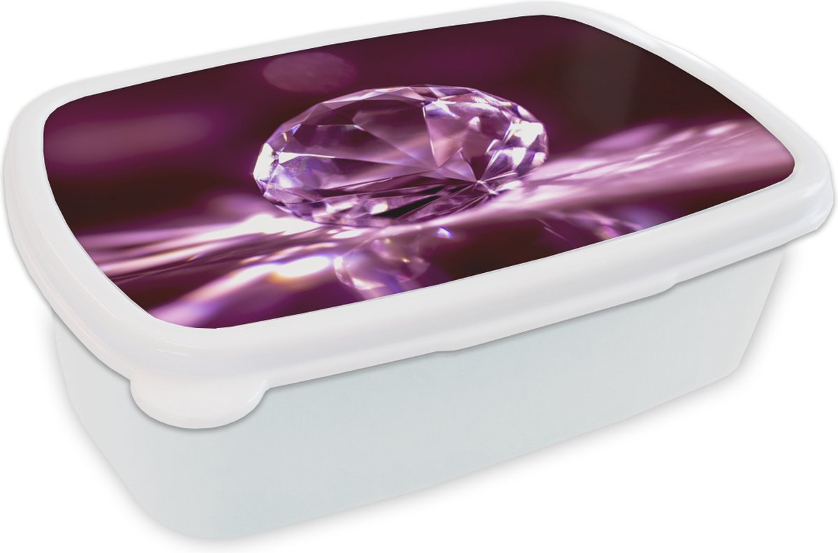 Broodtrommel Wit - Lunchbox - Brooddoos - Paarse diamant edelsteen - 18x12x6 cm - Volwassenen