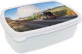 Broodtrommel Wit - Lunchbox - Brooddoos - Trein - Natuur - Blauw - 18x12x6 cm - Volwassenen