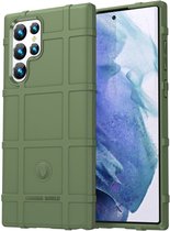 Rugged Shield Hoesje Geschikt voor Samsung Galaxy S22 Ultra - Back Cover Schokbestendig - Flexibel TPU - Verhoogde Randen voor extra Camera Bescherming - Groen
