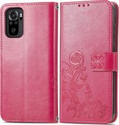 Xiaomi Redmi Note 10 4G Hoesje - Mobigear - Clover Serie - Kunstlederen Bookcase - Roze - Hoesje Geschikt Voor Xiaomi Redmi Note 10 4G