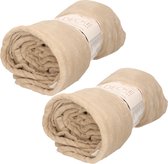 2x stuks flanellen/fleece polyester deken/plaid taupe 150 x 200 cm - Dekentjes voor kinderen en volwassenen