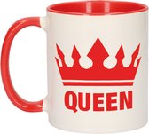 1x Cadeau Queen beker / mok - rood met wit - 300 ml keramiek - rode bekers