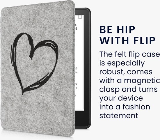 kwmobile hoes geschikt voor Amazon Kindle Paperwhite 11. Generation 2021 - E-reader beschermhoes in zwart / lichtgrijs - Brushed Hart design van kwmobile — afbeelding 4