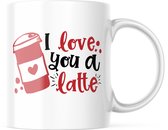 Valentijn Mok met tekst: I love you a latte | Valentijn cadeau | Valentijn decoratie | Grappige Cadeaus | Koffiemok | Koffiebeker | Theemok | Theebeker