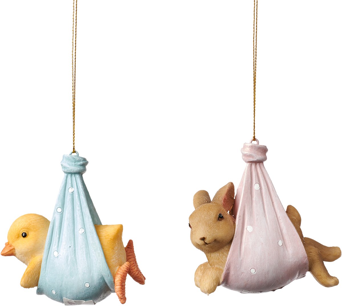 Viv! Christmas Paasdecoratie Hanger - Pulleke (eend) en Lamprei (konijn) - set van 2 - pasen - pastel - 8cm
