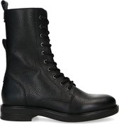 Manfield - Dames - Zwarte leren veterboots - Maat 40