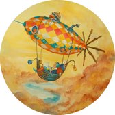 Muurcirkel - Wandcirkel - Zeppelin Ferdy op Vakantie, sprookjes avontuur - Kinderschilderij  - Dibond - ⌀ 50 cm - Binnen en Buiten - Incl. ophangsysteem