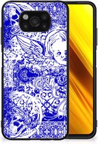 Smartphone Hoesje Xiaomi Paco X3 | X3 Pro Back Case TPU Siliconen Hoesje met Zwarte rand Angel Skull Blue