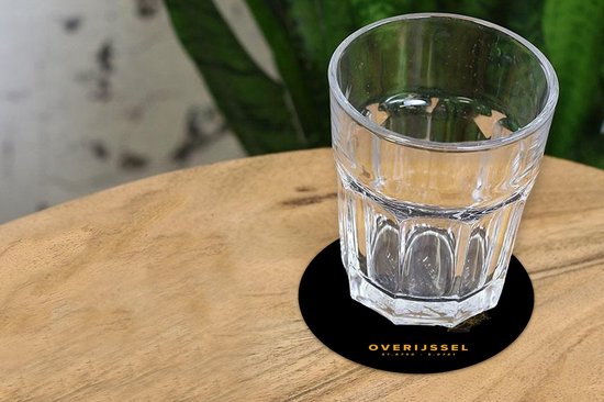 Sous-verres pour verres - Rond - Overijssel - Carte - Nederland - Or - 10x10 cm - Sous-verres en verre - 6 pièces