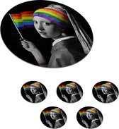 Onderzetters voor glazen - Rond - Meisje met de parel - Pride Vlag - Regenboog - 10x10 cm - Glasonderzetters - 6 stuks