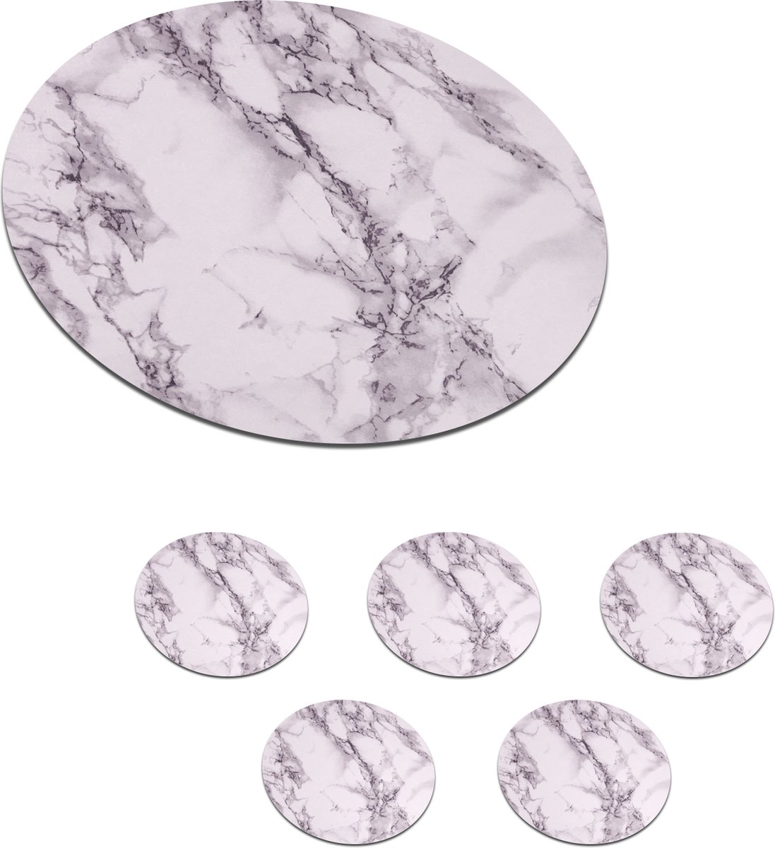 Onderzetters voor glazen - Rond - Marmer - Aderen - Roze - 10x10 cm - Glasonderzetters - 6 stuks