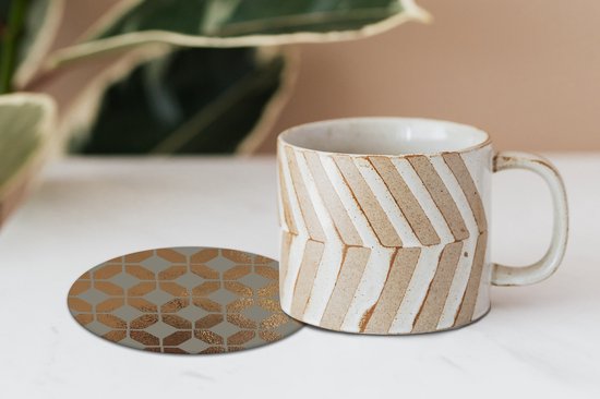 Sous- Sous-verres pour verres - Ronds - Motifs - Goud - Luxe - Grijs - 10x10 cm - 6 pièces