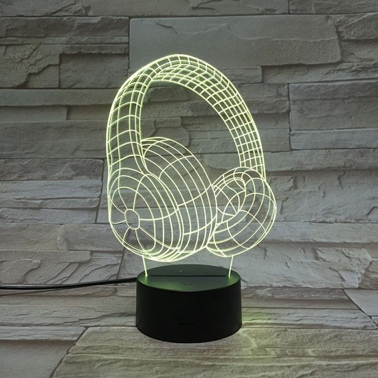 3D Led Lamp Met Gravering - RGB 7 Kleuren - Koptelefoon