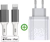 Snellader - Charger 20w + Fancy Grey edition USB-C naar Lightning Kabel 1m - MFi Gecertificeerd