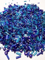 Glas kralen mix blauw, Darice, +/- 40 gram