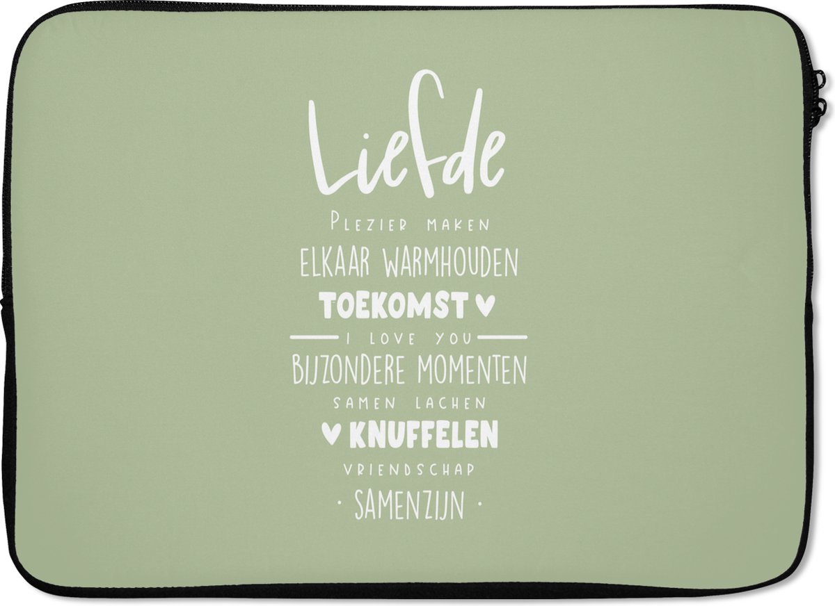 Laptophoes 14 inch - Bruiloft - Quotes - 'Liefde' - Spreuken - Laptop sleeve - Binnenmaat 33x23 cm - Zwarte achterkant