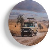 Artaza Houten Muurcirkel - Safari Auto in de Savanne - Ø 85 cm - Groot - Multiplex Wandcirkel - Rond Schilderij