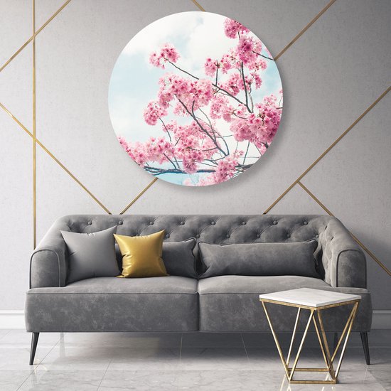 Cercle Mural Artaza Dibond - Arbre Fleur Rose - Fleurs - Ø 90 cm - Groot - Cercle Mural - Tableau Rond - Pour Intérieur et Extérieur