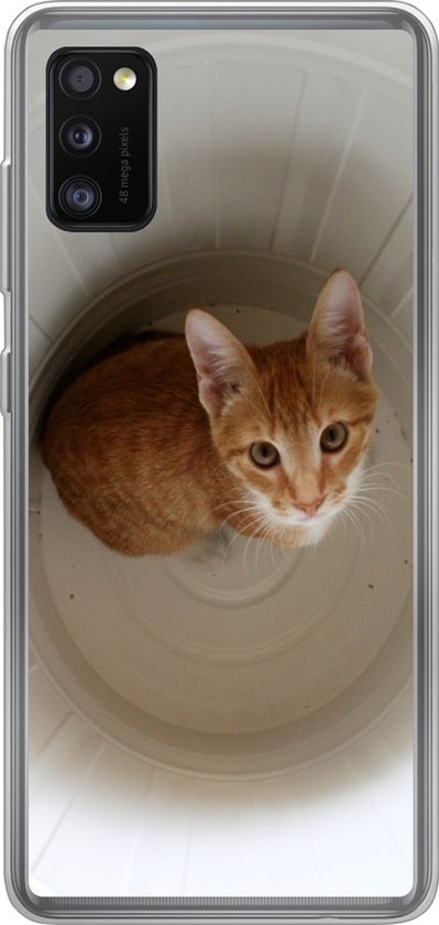 Coque Samsung Galaxy A41 - Chat - Prullenbak - Wit - Coque de téléphone en Siliconen