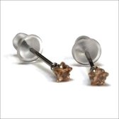 Aramat jewels ® - Zirkonia zweerknopjes ster 3mm oorbellen champagne chirurgisch staal