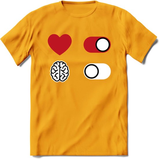 Hart Aan Brein Uit - Valentijn T-Shirt | Grappig Valentijnsdag Cadeautje voor Hem en Haar | Dames - Heren - Unisex | Kleding Cadeau | - Geel - XL