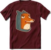 Hoodie fox T-Shirt Grappig | Dieren vos Kleding Kado Heren / Dames | Animal Skateboard Cadeau shirt - Burgundy - XXL