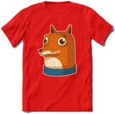 Casual vos T-Shirt Grappig | Dieren Kleding Kado Heren / Dames | Animal Skateboard Cadeau shirt - Rood - 3XL