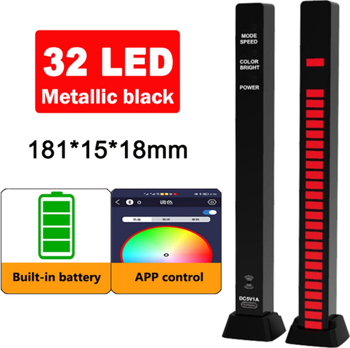 Viatel RGB Voice-Activated Pickup Ritm Light, 40 bit Smart Music Level Indicator LED-licht, kleurrijke geluidsregeling sfeerverlichting, voor autospeler, sfeer, slaapkamer, sfeerverlichting, zwart [Energieklasse A++]