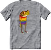 Casual gay pride kikker T-Shirt Grappig | Dieren reptiel Kleding Kado Heren / Dames | Animal Skateboard Cadeau shirt - Donker Grijs - Gemaleerd - L