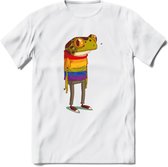 Casual gay pride kikker T-Shirt Grappig | Dieren reptiel Kleding Kado Heren / Dames | Animal Skateboard Cadeau shirt - Wit - 3XL