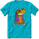 Casual kikker T-Shirt Grappig | Dieren reptiel Kleding Kado Heren / Dames | Animal Skateboard Cadeau shirt - Blauw - S