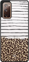 Casimoda® hoesje - Geschikt voor Samsung Galaxy S20 FE - Luipaard strepen - Luxe Hard Case Zwart - Backcover telefoonhoesje - Bruin/beige